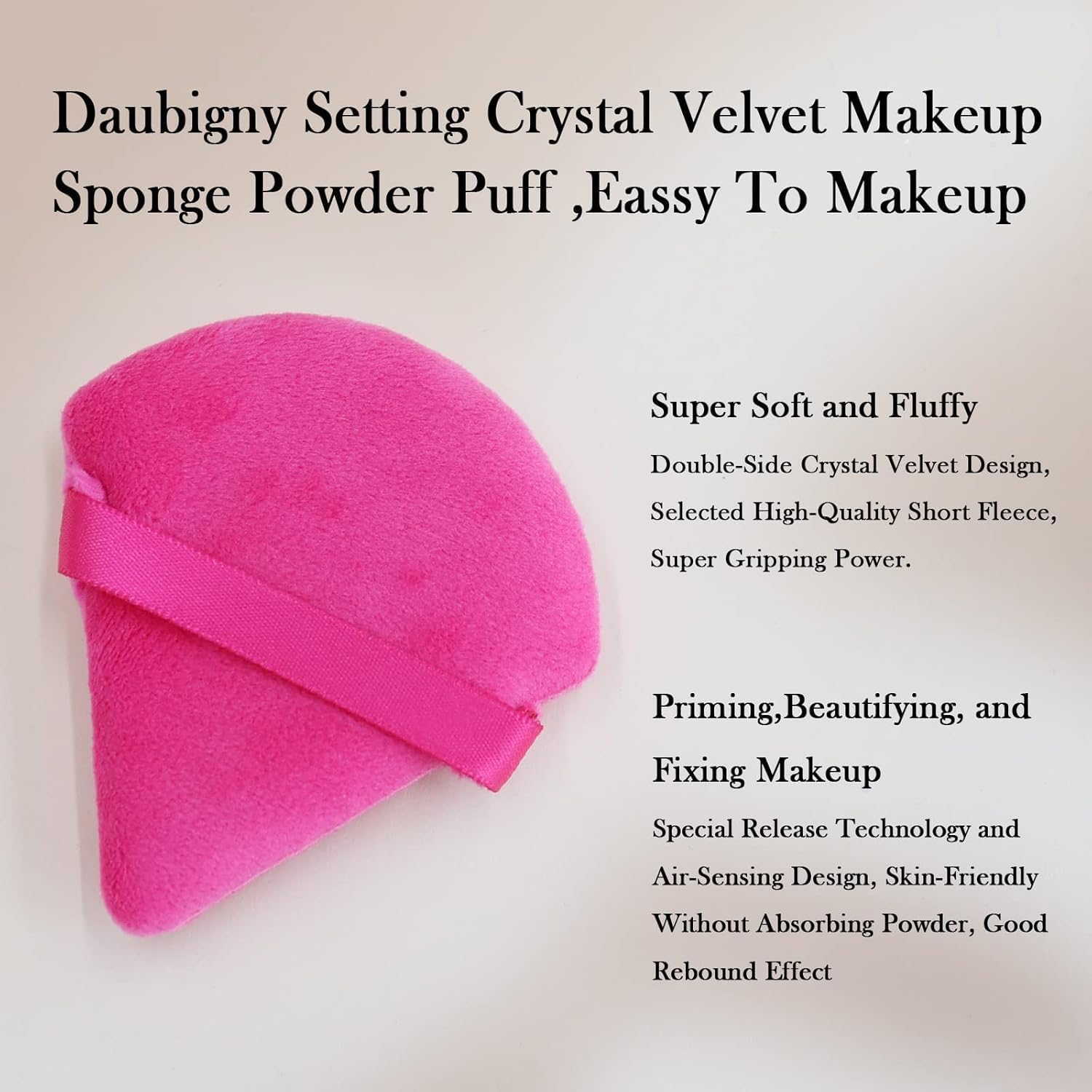 alephio 2pcs triangle powder puff for face powder soft velour makeup puff for loose powder mineral powder makeup sponge foundation blender wet and dry use setting makeup too (rose red)