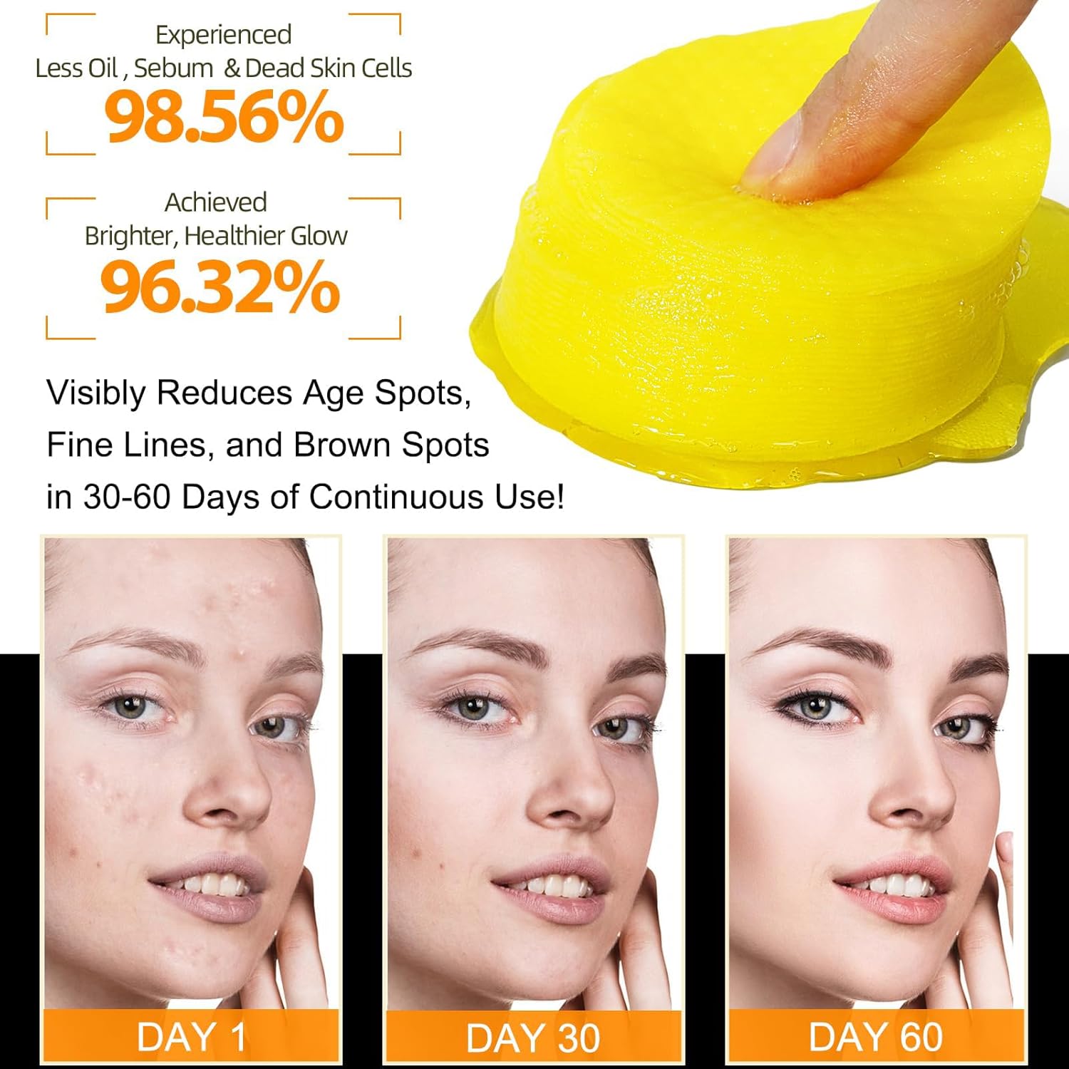 nigwedete 60 pcs turmeric kojic acid pads with vc and vitamin b5, kojic acid and turmeric cleansing pads balance the skin's oils, remove unwanted exfoliation and dirt from the body's skin