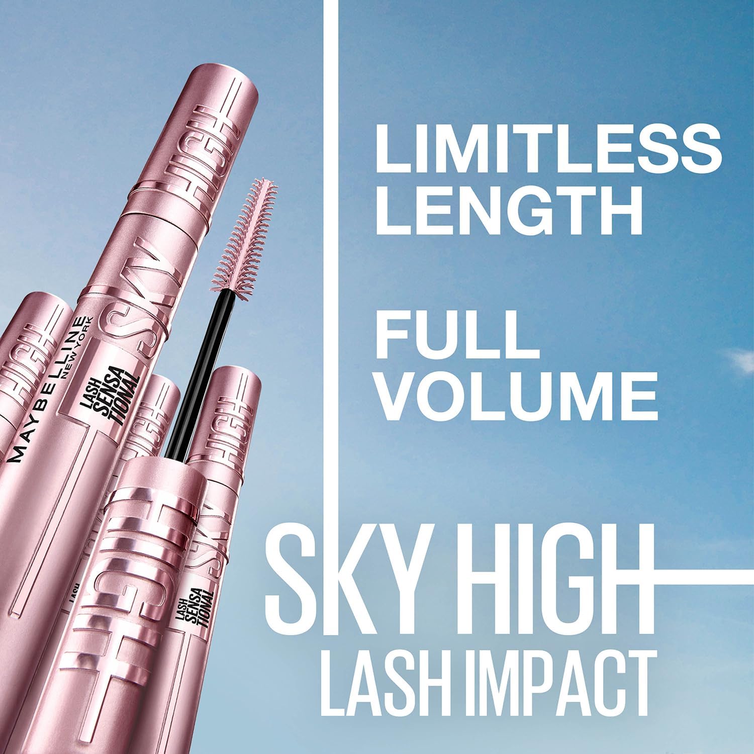 maybelline new york mascara, volumizing & lengthening mascara, washable flake free formula with bamboo extract & fibres, lash sensational sky high, black