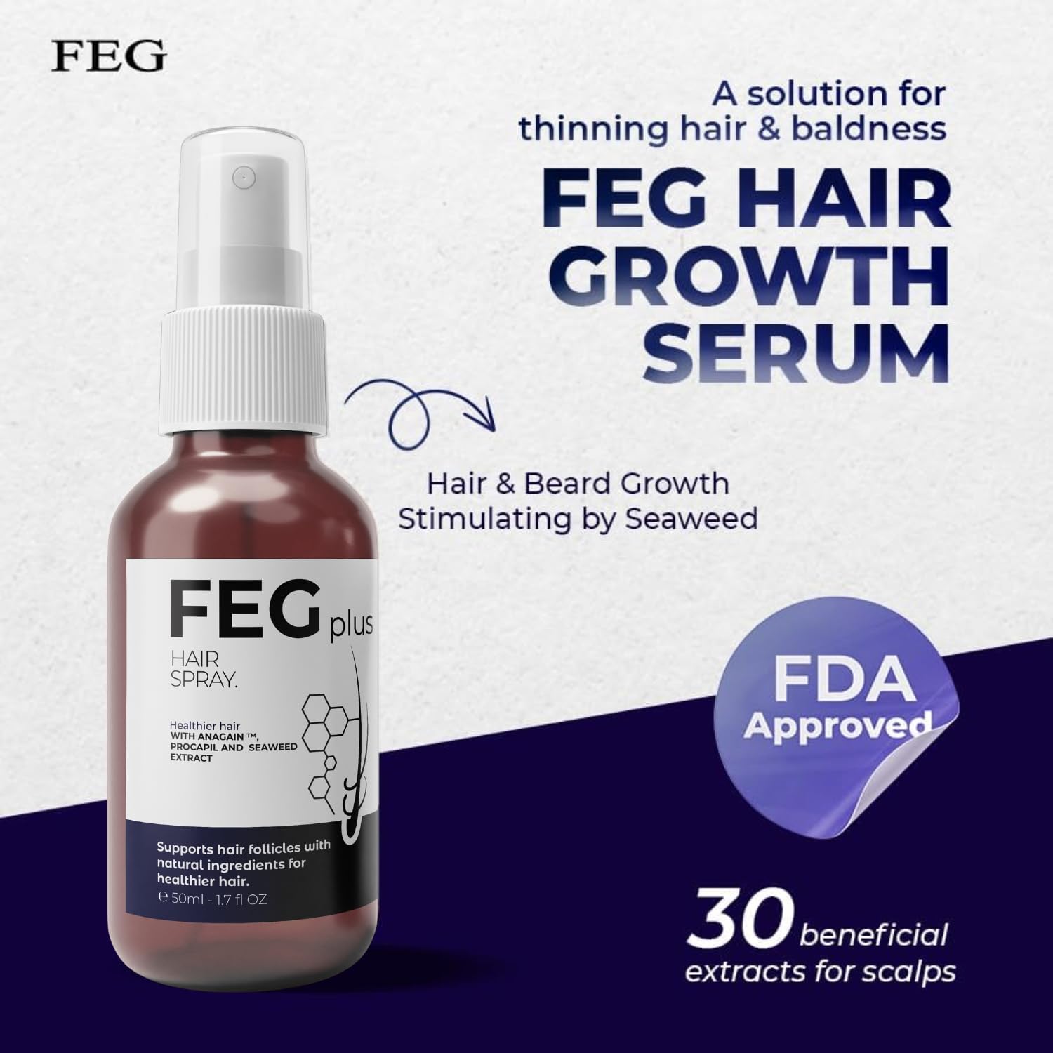 fegplus rosemary beard & hair growth serum (50ml), rosemary extract serum hair spray, rosemary oil for hair growth booster, minoxidil hair fall control, stop hair loss treatment & thicker hair