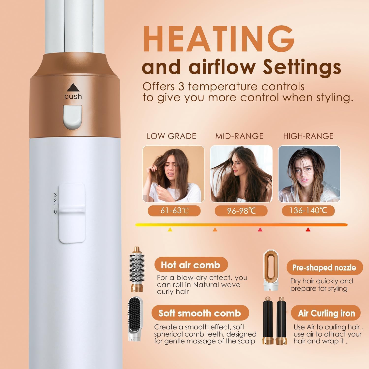 forubar 5 in 1 hair styler, multistyler hair styling tools, air styler blow dryer, wrap curlers air drying styler volumizing (rose red)