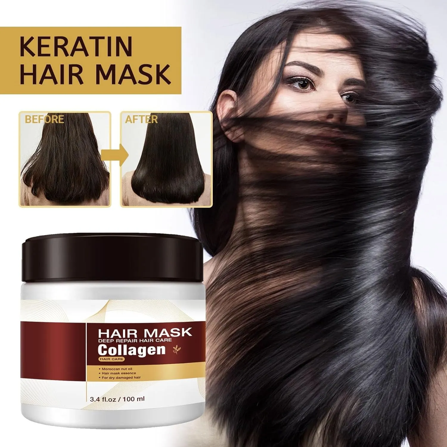 Azonee Keratin Hair Mask, Professional Treatment for Hair Repair, for dry damaged hair of all hair types, Deep Repair Nourishing Color Conditioning, Moisturizing, Anti-Breakage and Split Ends (100ml)