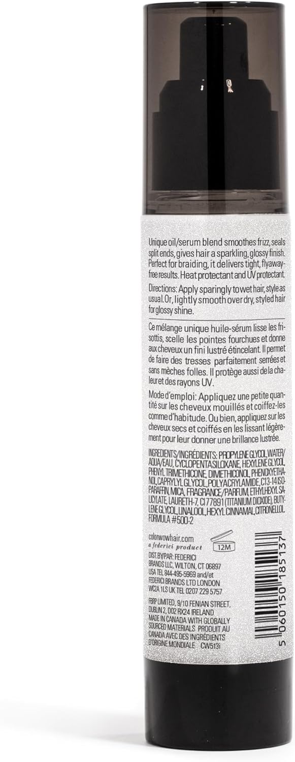 color wow pop + lock frizz control + glossing serum – anti frizz serum with heat protection; seals split ends; moisturises; silkens and shines dull, dehydrated hair