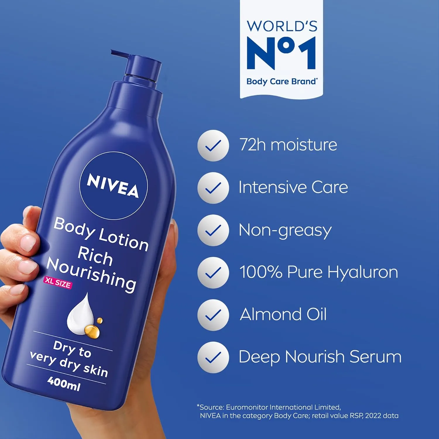 NIVEA Body Lotion Extra Dry Skin, Nourishing Almond Oil & Vitamin E, 400ml - Image 2