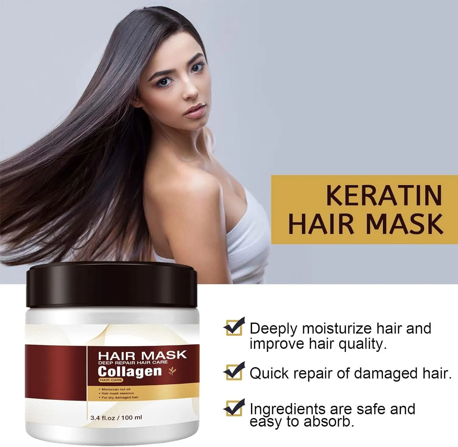 Azonee Keratin Hair Mask, Professional Treatment for Hair Repair, for dry damaged hair of all hair types, Deep Repair Nourishing Color Conditioning, Moisturizing, Anti-Breakage and Split Ends (100ml)