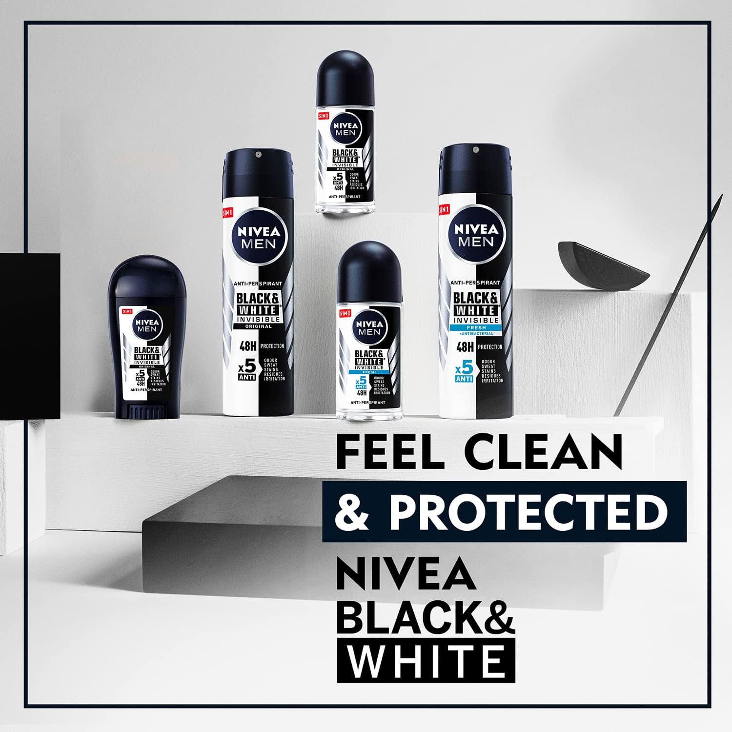 nivea men antiperspirant spray for men, black & white invisible protection original, 2x150ml