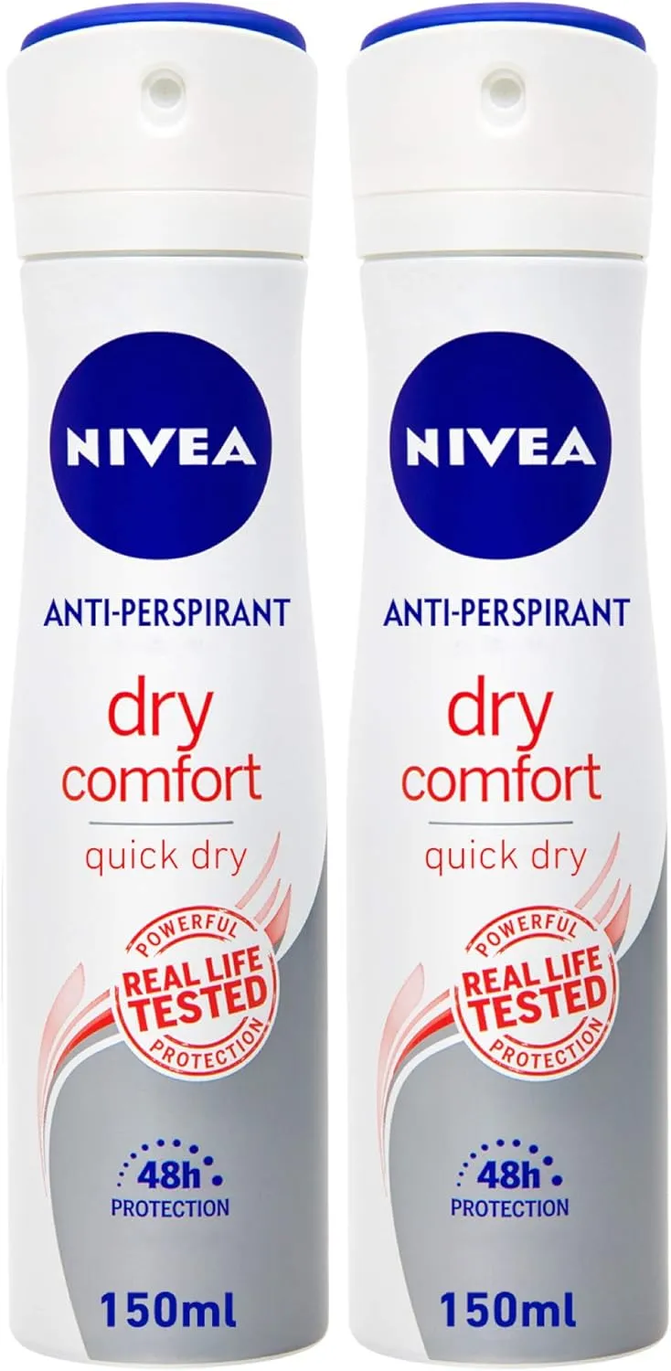 NIVEA Antiperspirant Spray for Women, Dry Comfort Quick Dry, 2x150ml