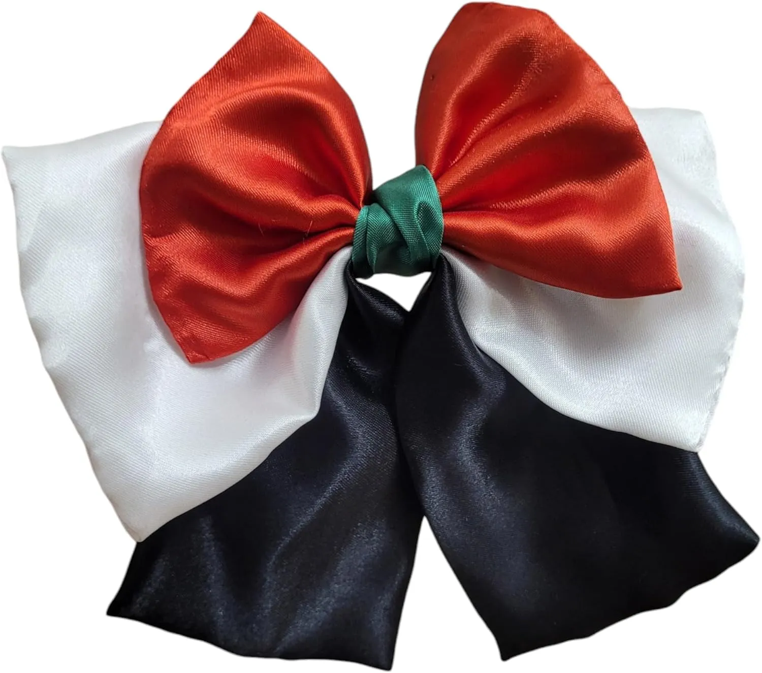 Daddy's Angel UAE National Day Hair Bow Accessory, Red and Green Bow Tie with White and Black Tails (Bow)