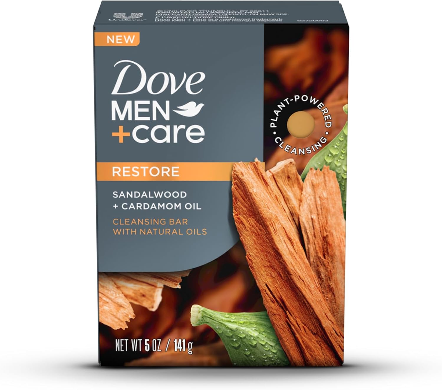 dove men+care cleansing bar, restore, 4in1, for clean hair, body, face and shaving, with sandalwood and cardamom oil, 141g