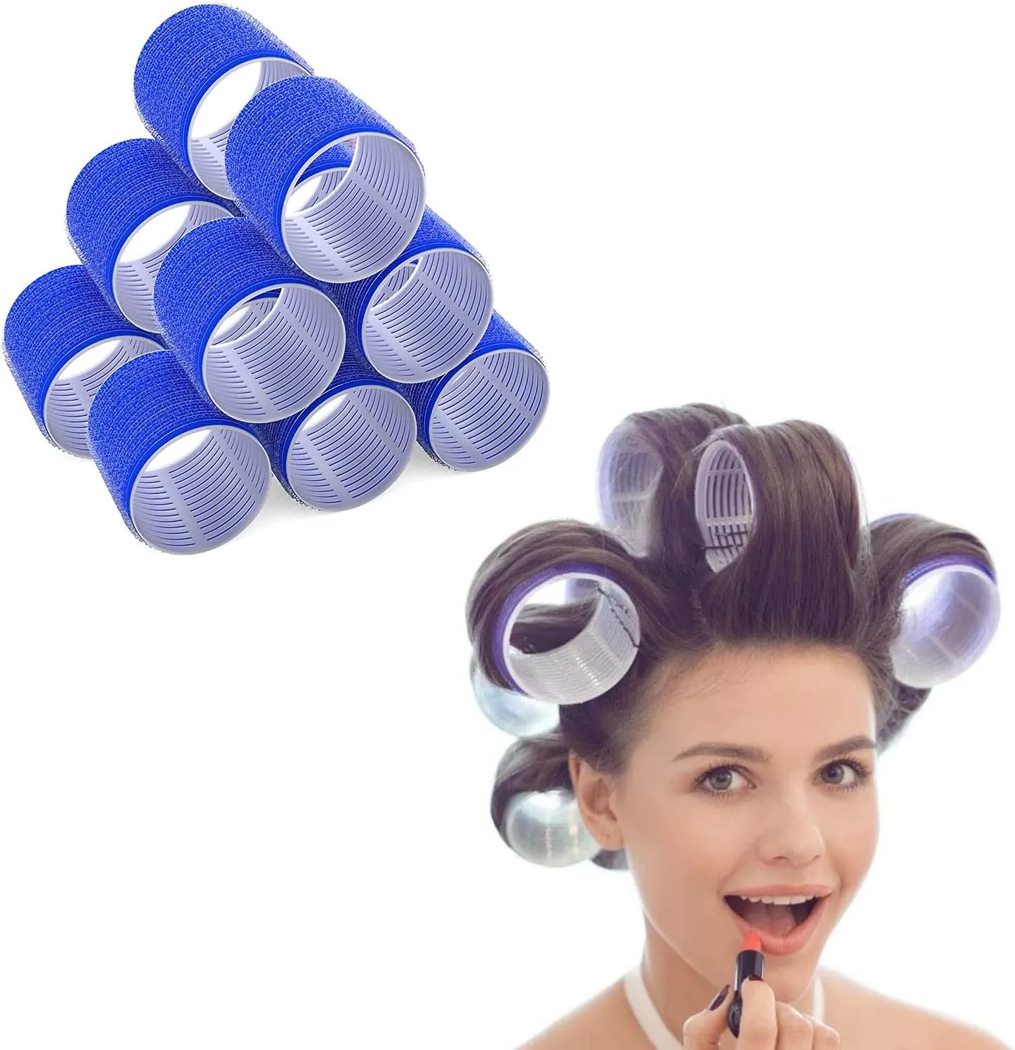 Premify 24Pcs Jumbo Hair Rollers Set, 12 Pieces Self Grip Holding Large Hair Rollers Curlers 64 x 63 mm & 12 Pieces Duckbill Sectioning Clips for Salon Barber Hairdressing Hair Styling Rollers