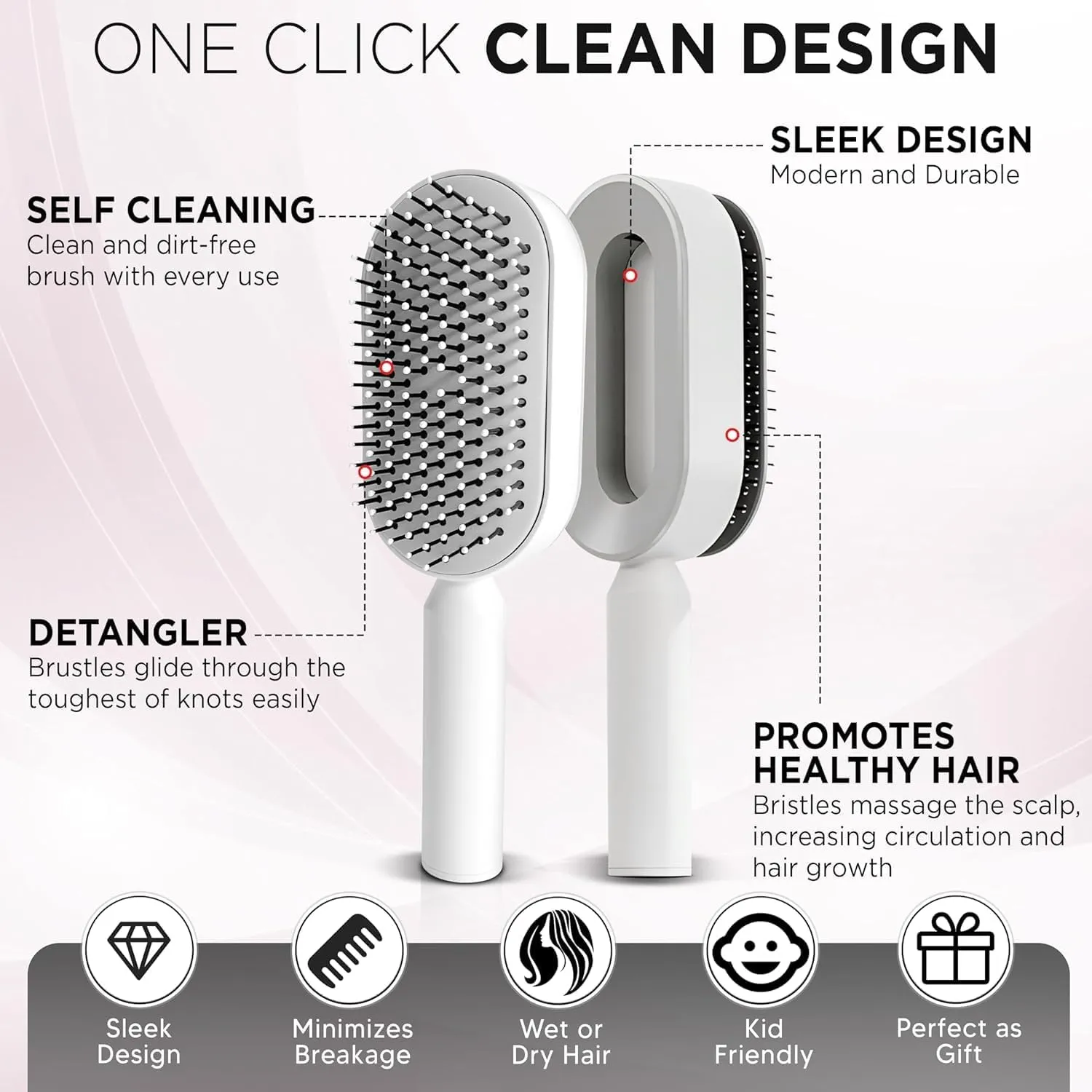 Mariyab™ Self Cleaning Hair Brush-New 3D Air Cushion Brush for Detangling-Scalp Massager-Hair Brush with Nylon Bristles for All Hair-Easy Clean Hair Brush for Women & Men (White)