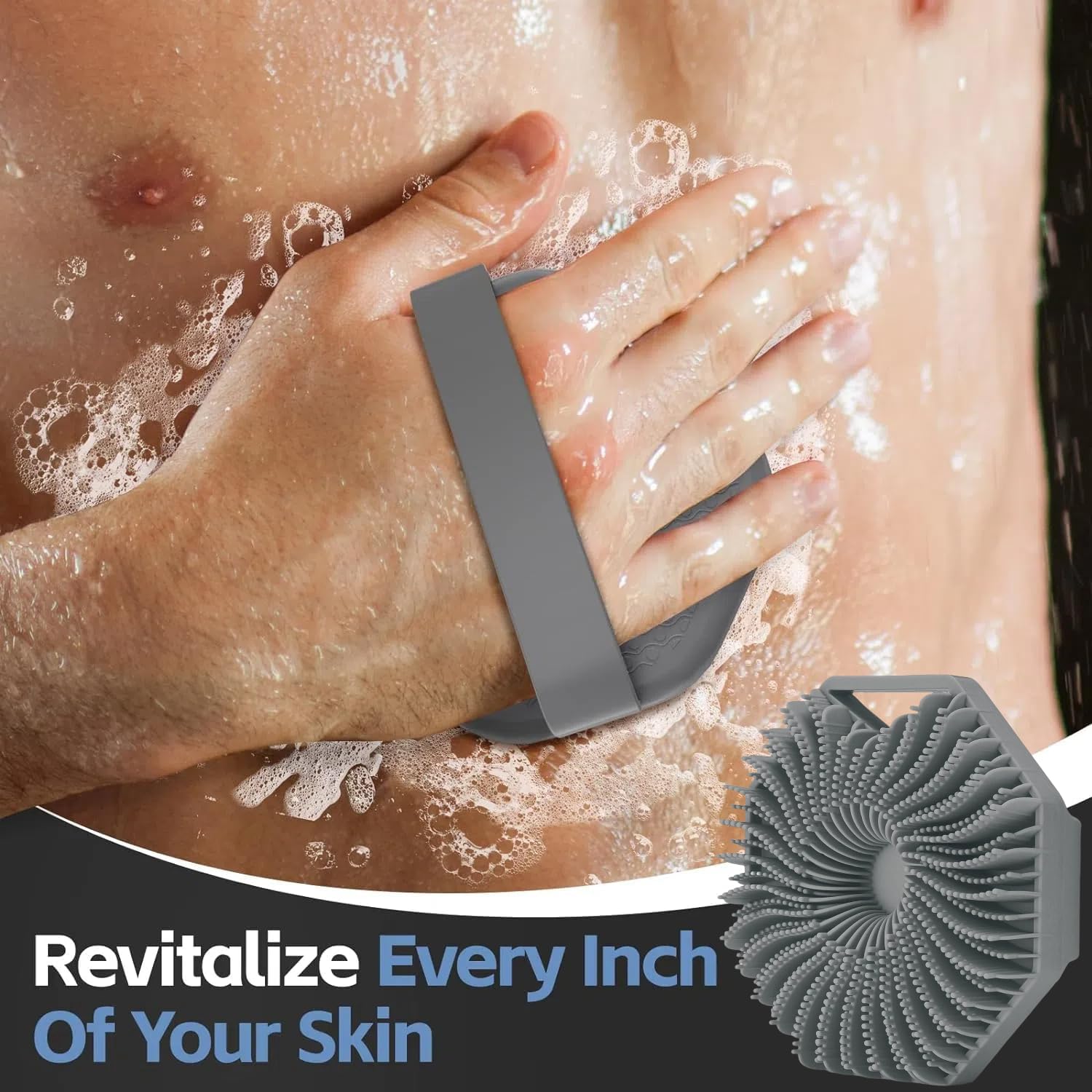 silicone body scrubber, exfoliating body wash scrubbers exfoliator, shower body brush for effective showering exfoliation and gentle massage (grey)