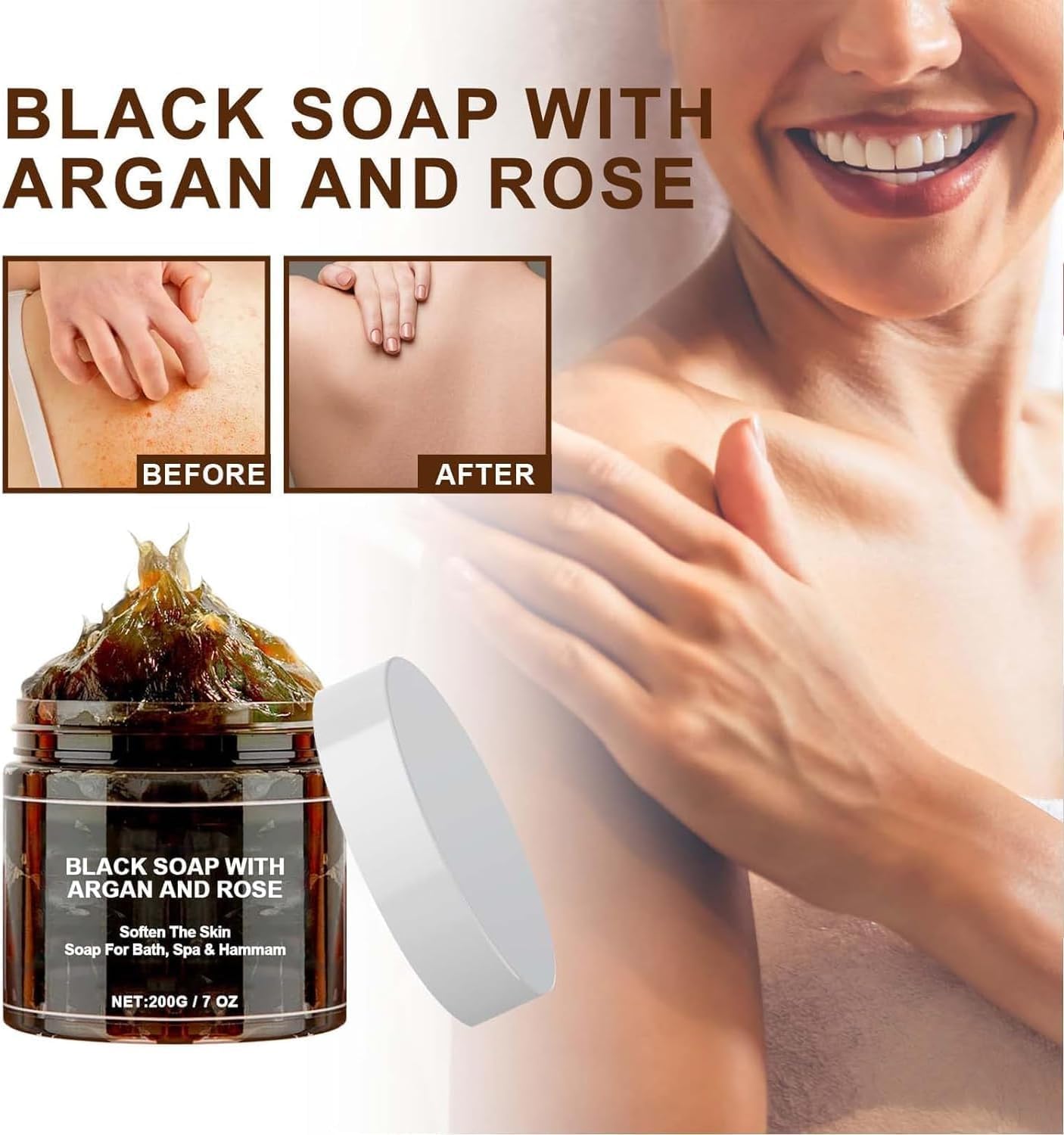 zeskem argan black soap, moroccan black soap with argan and rose, body exfoliator scrub, body cleansers natural ingredients for soothing and nourishing skin
