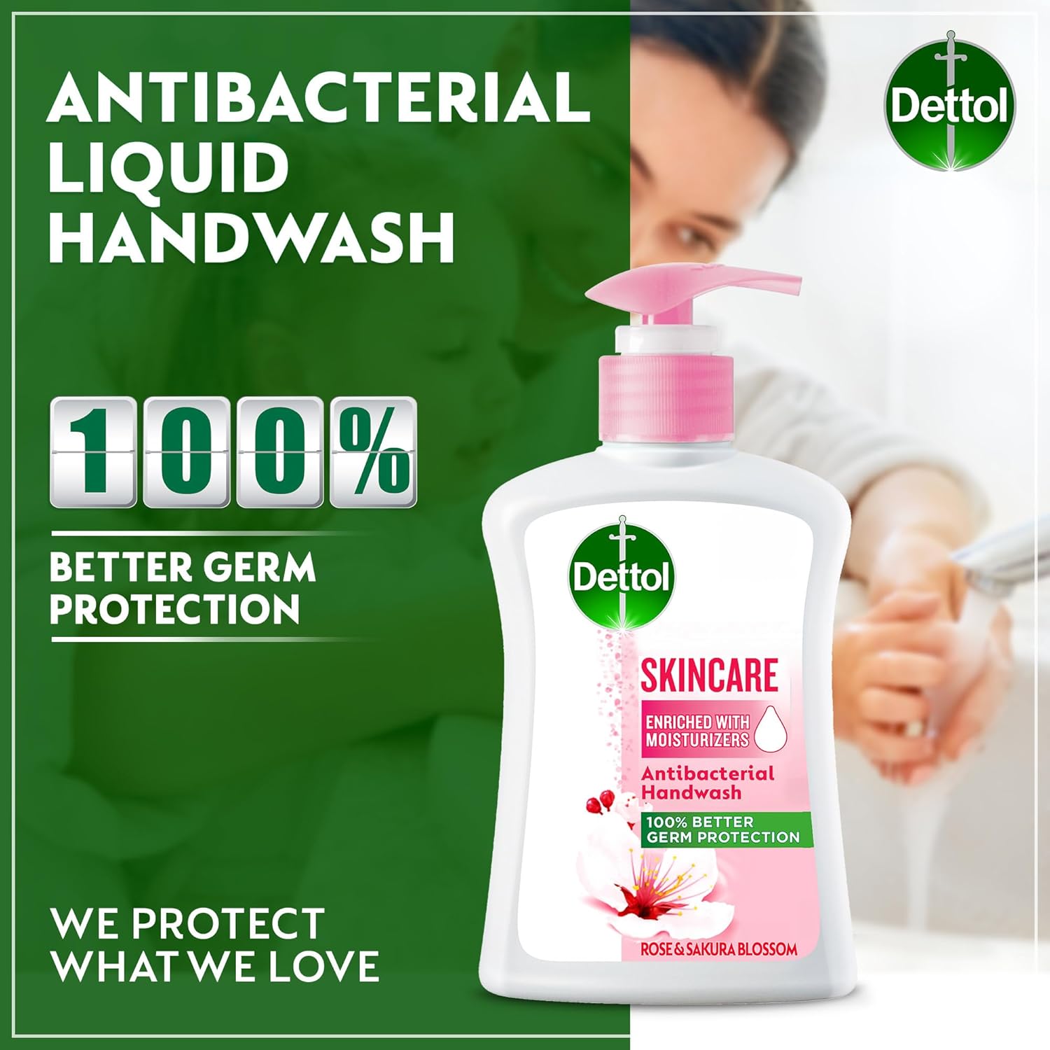 dettol handwash liquid soap skincare pump for effective germ protection & personal hygiene, protects against 100 illness causing germs, rose & sakura blossom fragrance, 200ml (pack of 3)