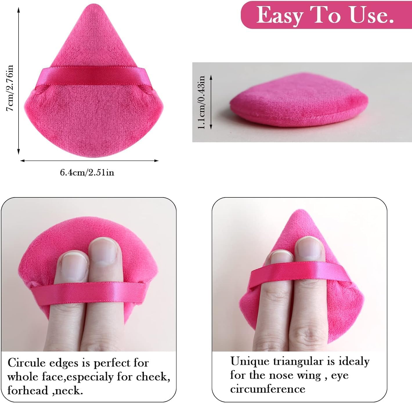 alephio 2pcs triangle powder puff for face powder soft velour makeup puff for loose powder mineral powder makeup sponge foundation blender wet and dry use setting makeup too (rose red)