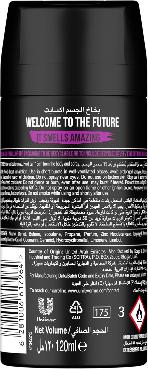 axe mini men deodorant body spray, excite, 48 hours of irresistible fragrance, 120ml