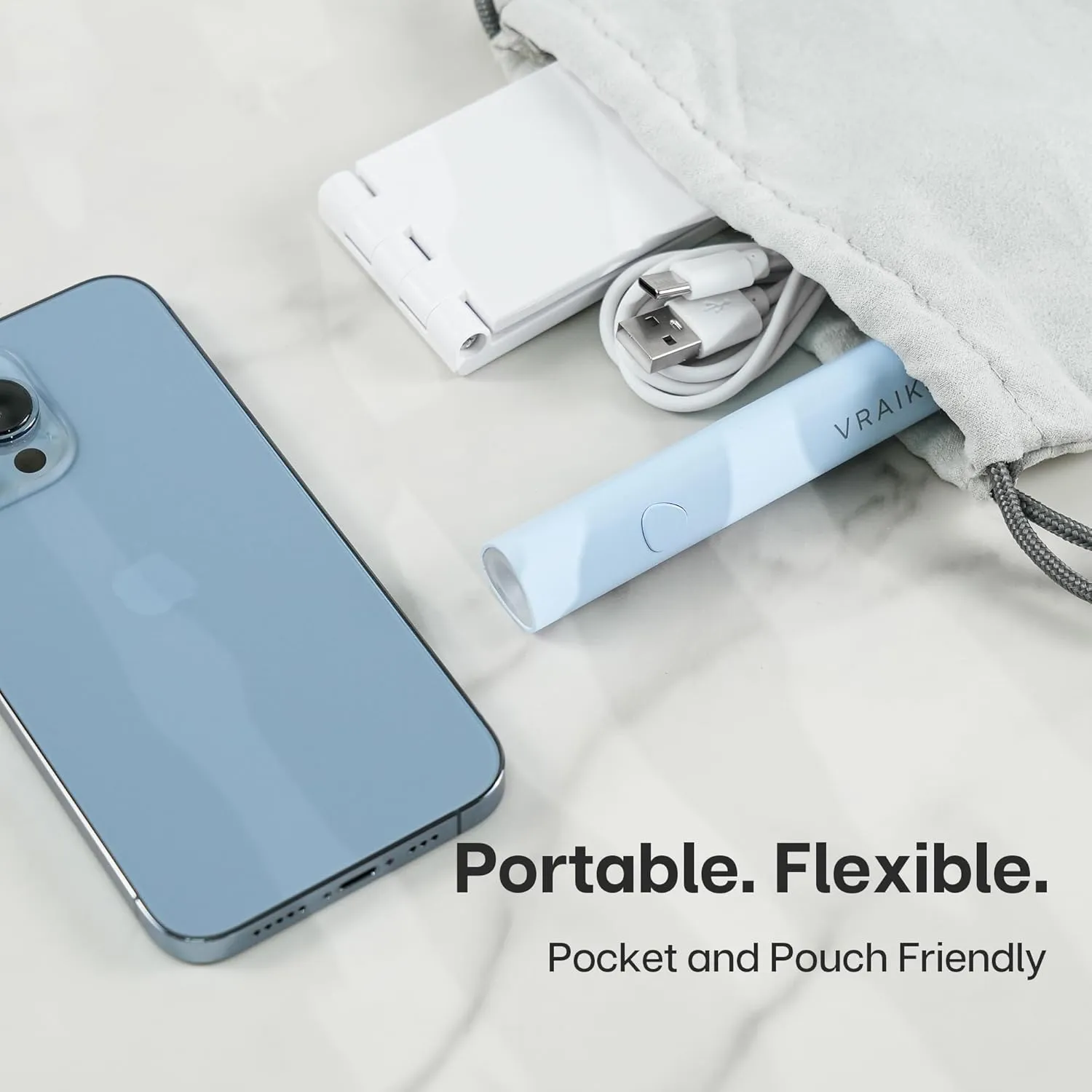 VRAIKO Minicure Handheld UV Light for Gel Nails, Portable UV Nail Lamp with Stand, Rechargeable Mini LED Nail Lamp Nail Dryer for Fast Curing (Blue)