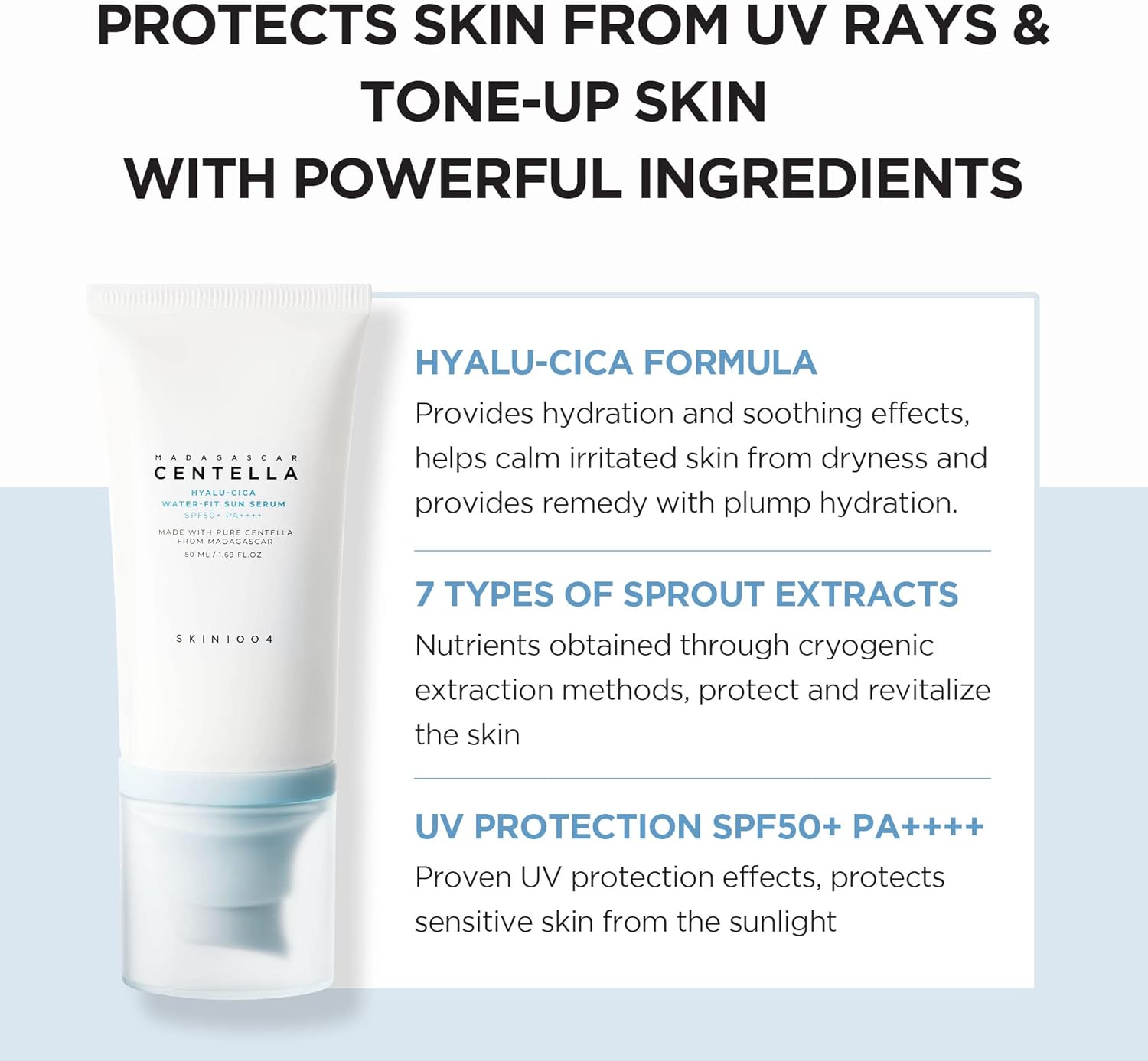 skin1004 madagascar centella hyalu cica water fit sun serum 50ml