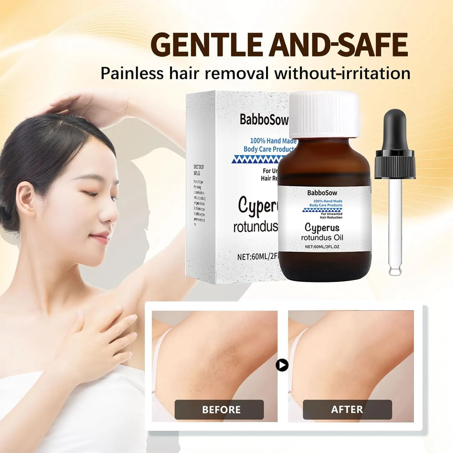 Nigwedete Cyperus Rotundus Oil Organic (60ml), Cyperus Oil 100% Natural Nut Grass Oil for Reducing Body Hair Growth, Smooth Skin & Hair Removal, Moisturizing & Soothing