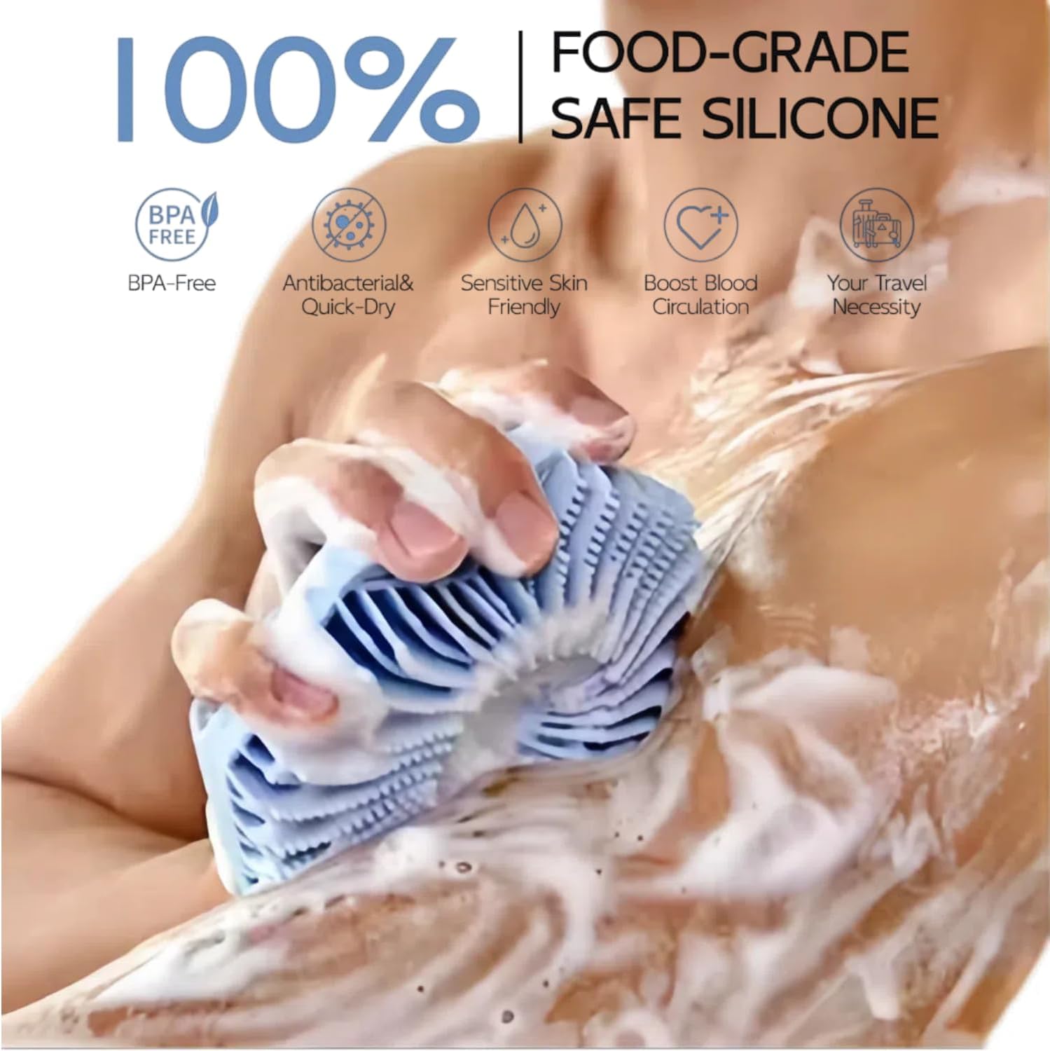 silicone body scrubber, exfoliating body wash scrubbers exfoliator, shower body brush for effective showering exfoliation and gentle massage (grey)