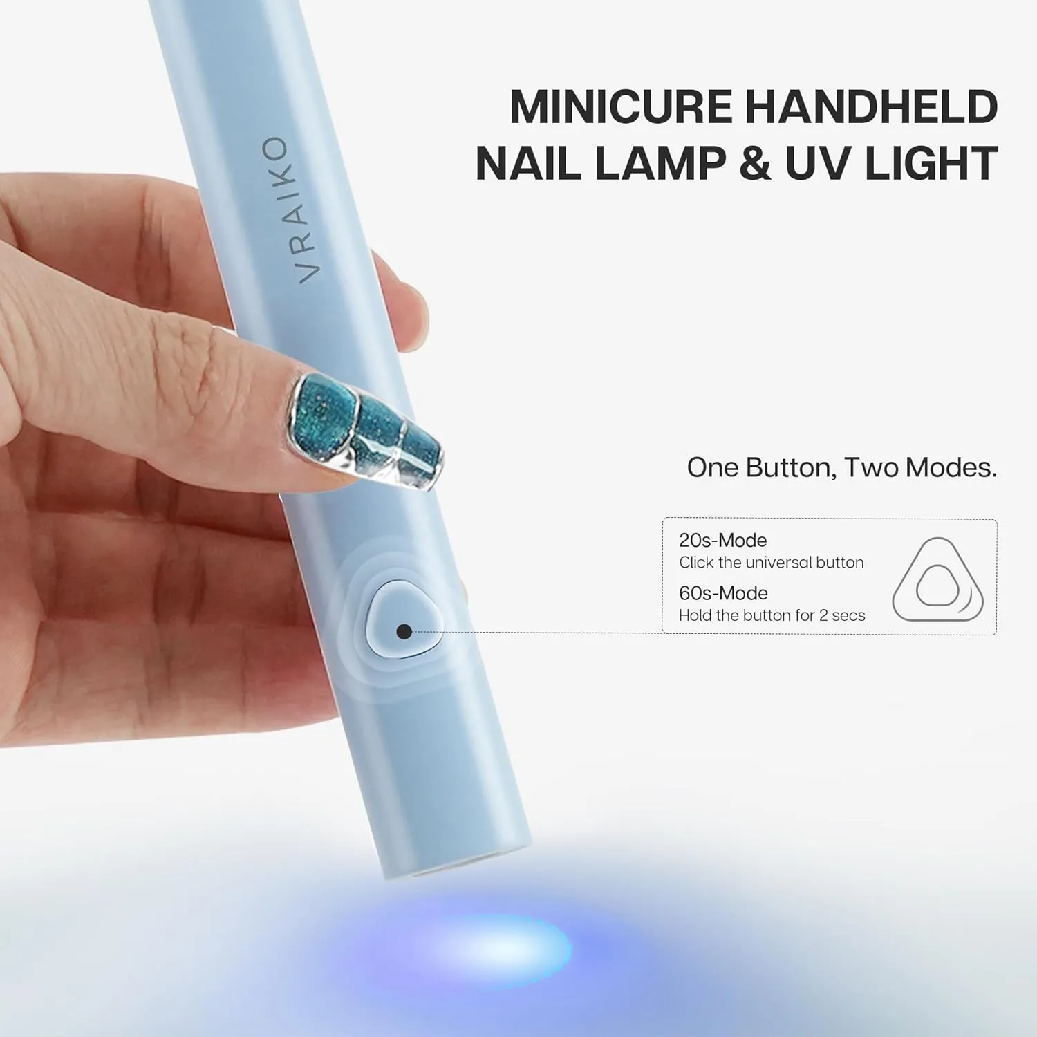 VRAIKO Minicure Handheld UV Light for Gel Nails, Portable UV Nail Lamp with Stand, Rechargeable Mini LED Nail Lamp Nail Dryer for Fast Curing (Blue)