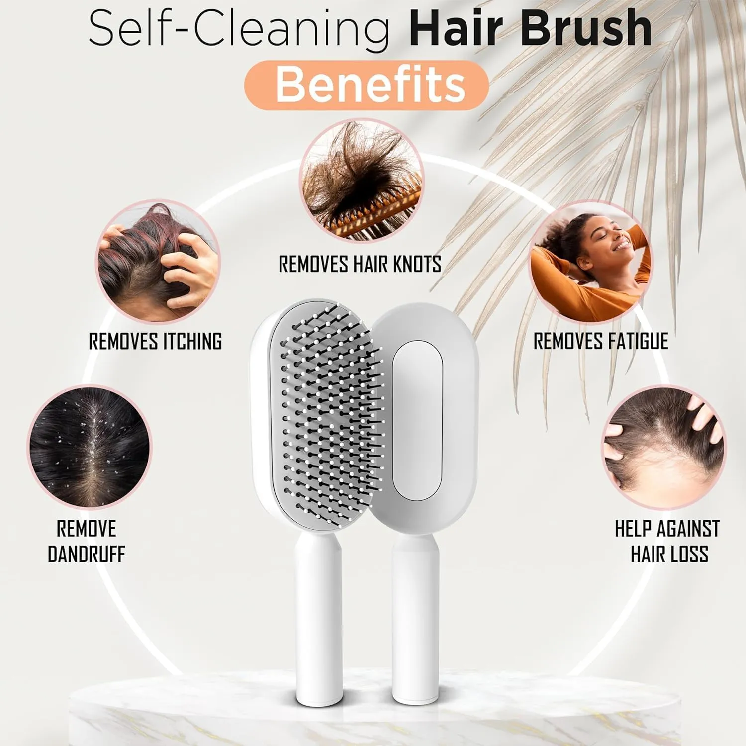 Mariyab™ Self Cleaning Hair Brush-New 3D Air Cushion Brush for Detangling-Scalp Massager-Hair Brush with Nylon Bristles for All Hair-Easy Clean Hair Brush for Women & Men (White)