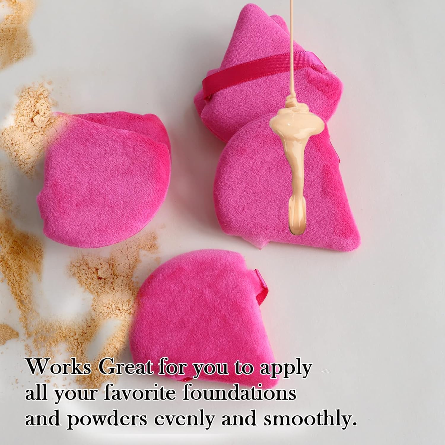alephio 2pcs triangle powder puff for face powder soft velour makeup puff for loose powder mineral powder makeup sponge foundation blender wet and dry use setting makeup too (rose red)
