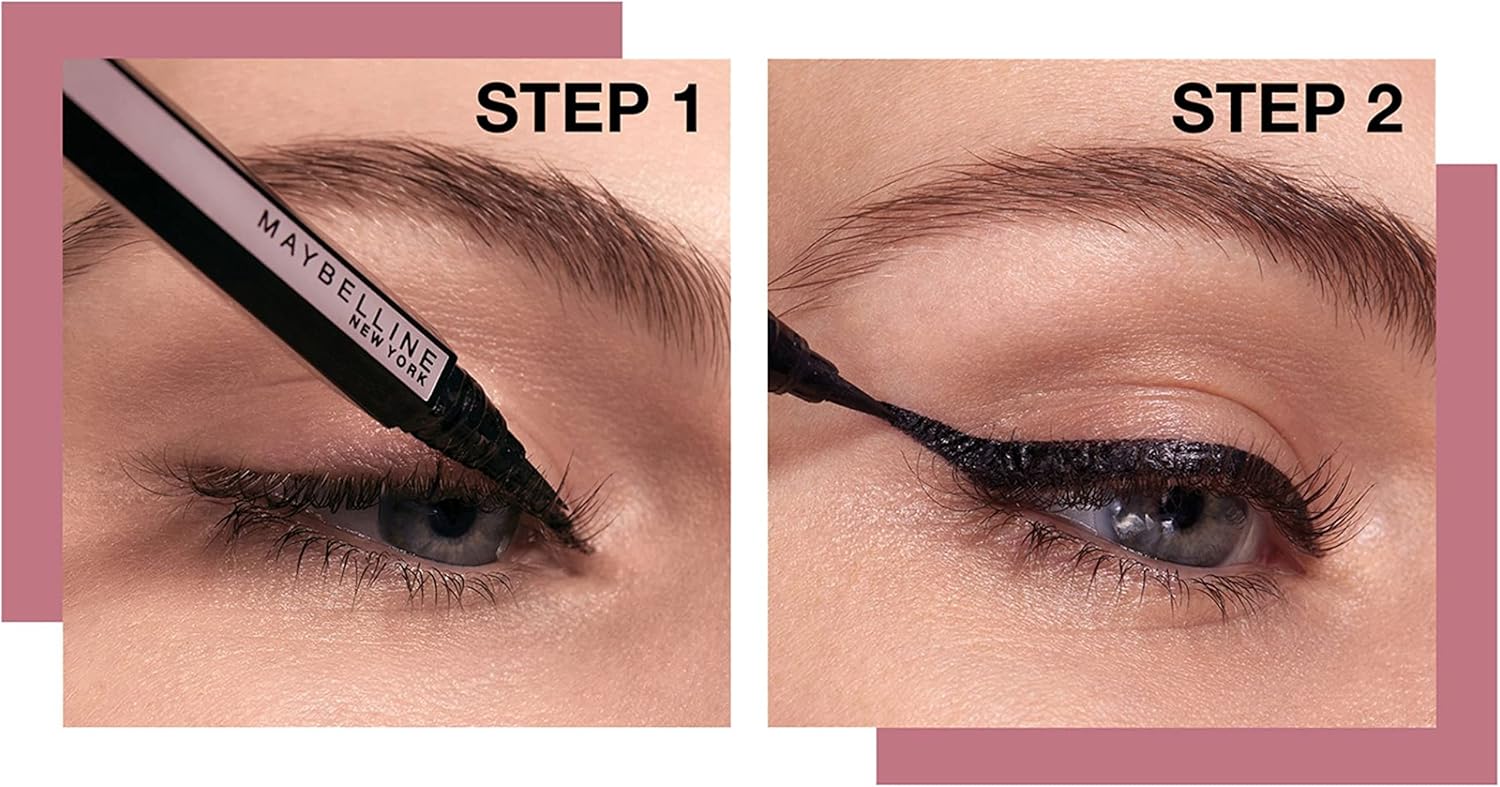 maybelline new york liquid eyeliner, brush tip, long lasting and waterproof, matte finish, hyper easy liner, black