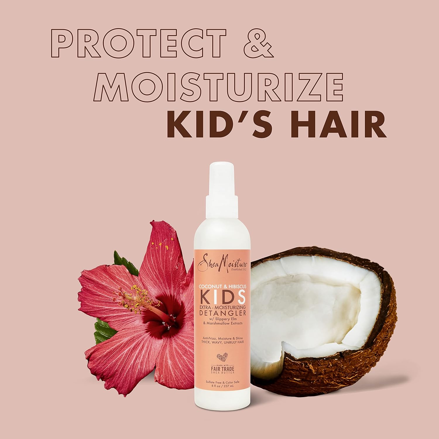 shea moisture kids hair care combination pack includes mango & carrot 8oz kids extra nourishing shampoo, 8oz kids extra nourishing conditioner, and 8oz coconut & hibiscus kids detangler