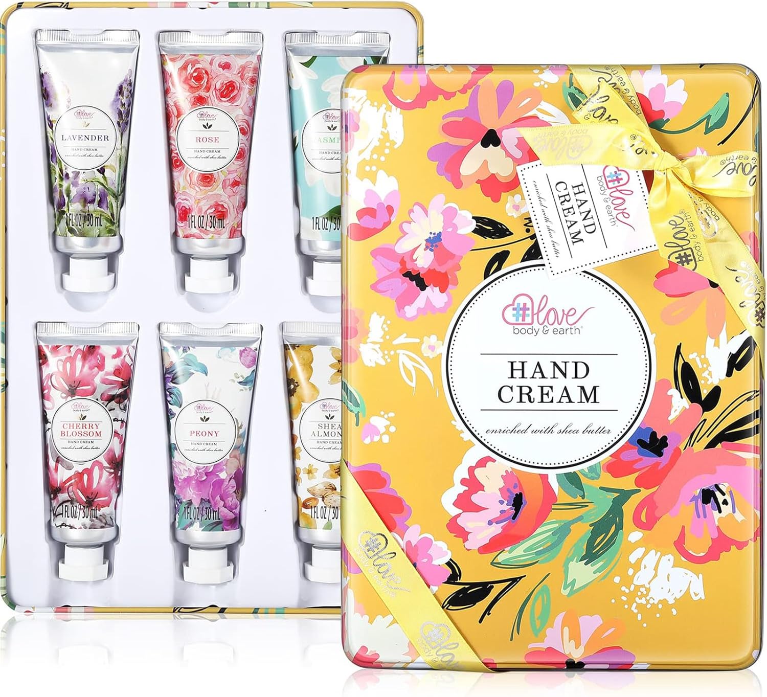 body & earth hand cream gift set hand cream for women, hand lotion set for dry ed hands, christmas gifts set, travel size hand cream for women. 6 x 1.0 oz/30ml