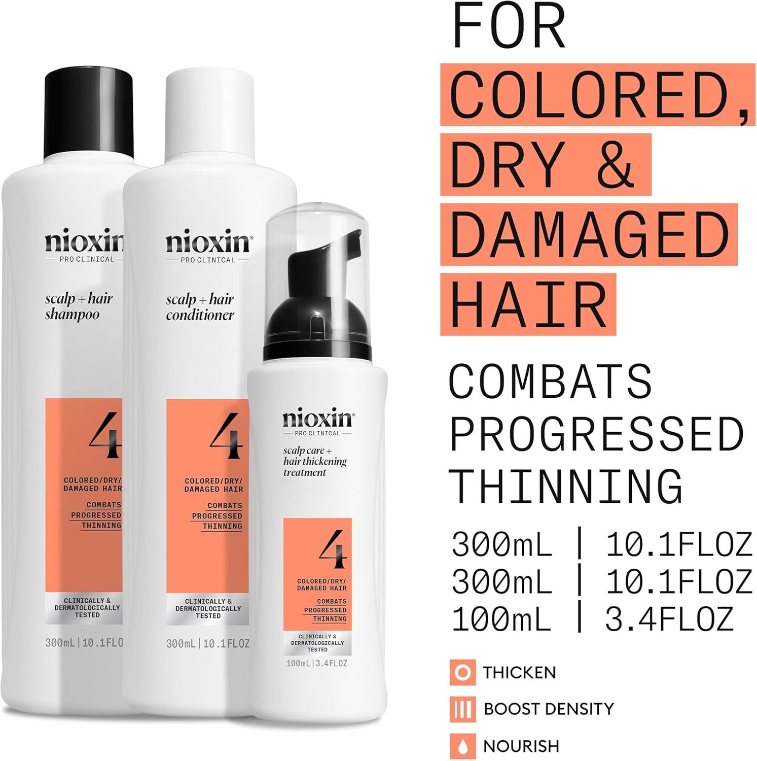 nioxin system 4 colored hair progressed thinning kit for unisex 3 pc, multi