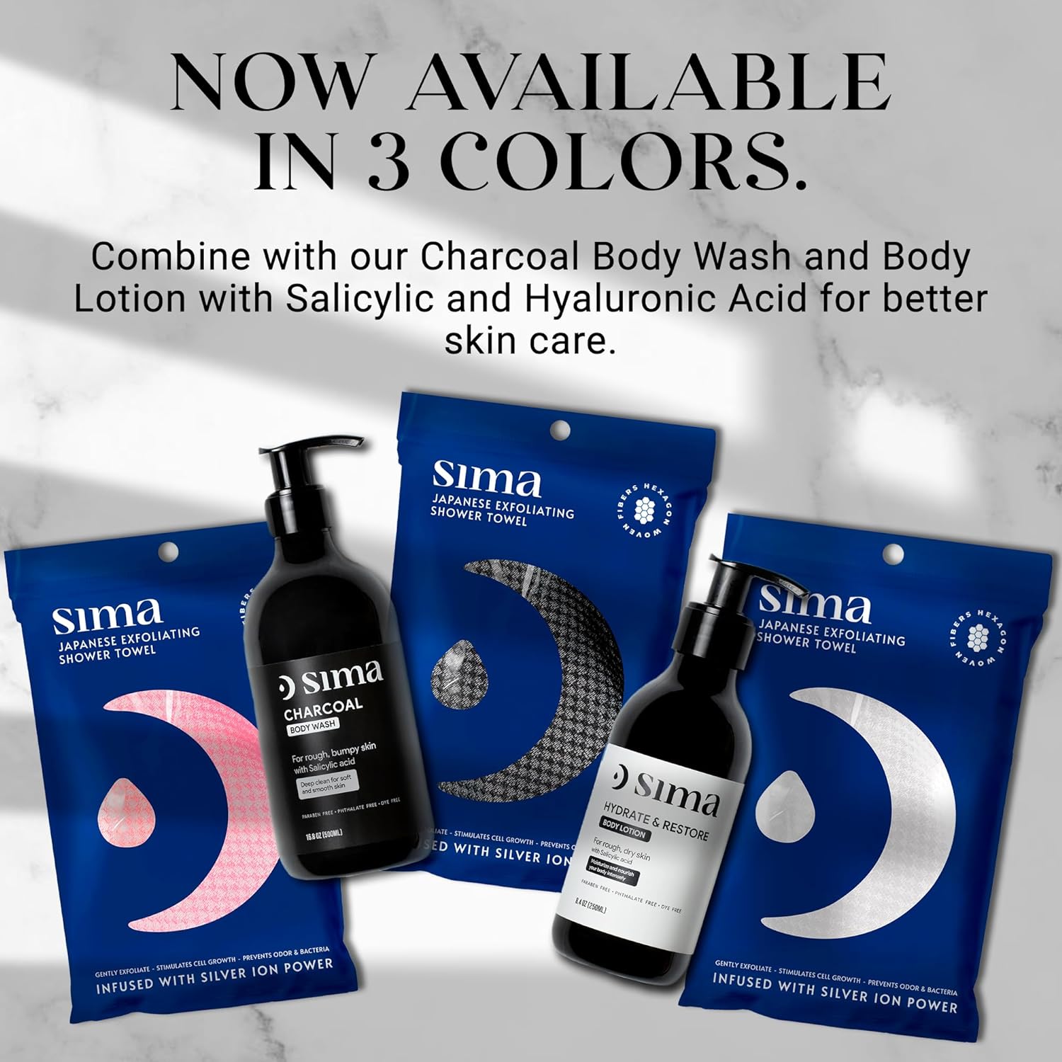 sima brand exfoliating washcloth face & body scrub towel japanese exfoliating towel with hexagon fibers, exfoliating body scrubber with 2 sides for scrubbing & washing 1 extra long towel