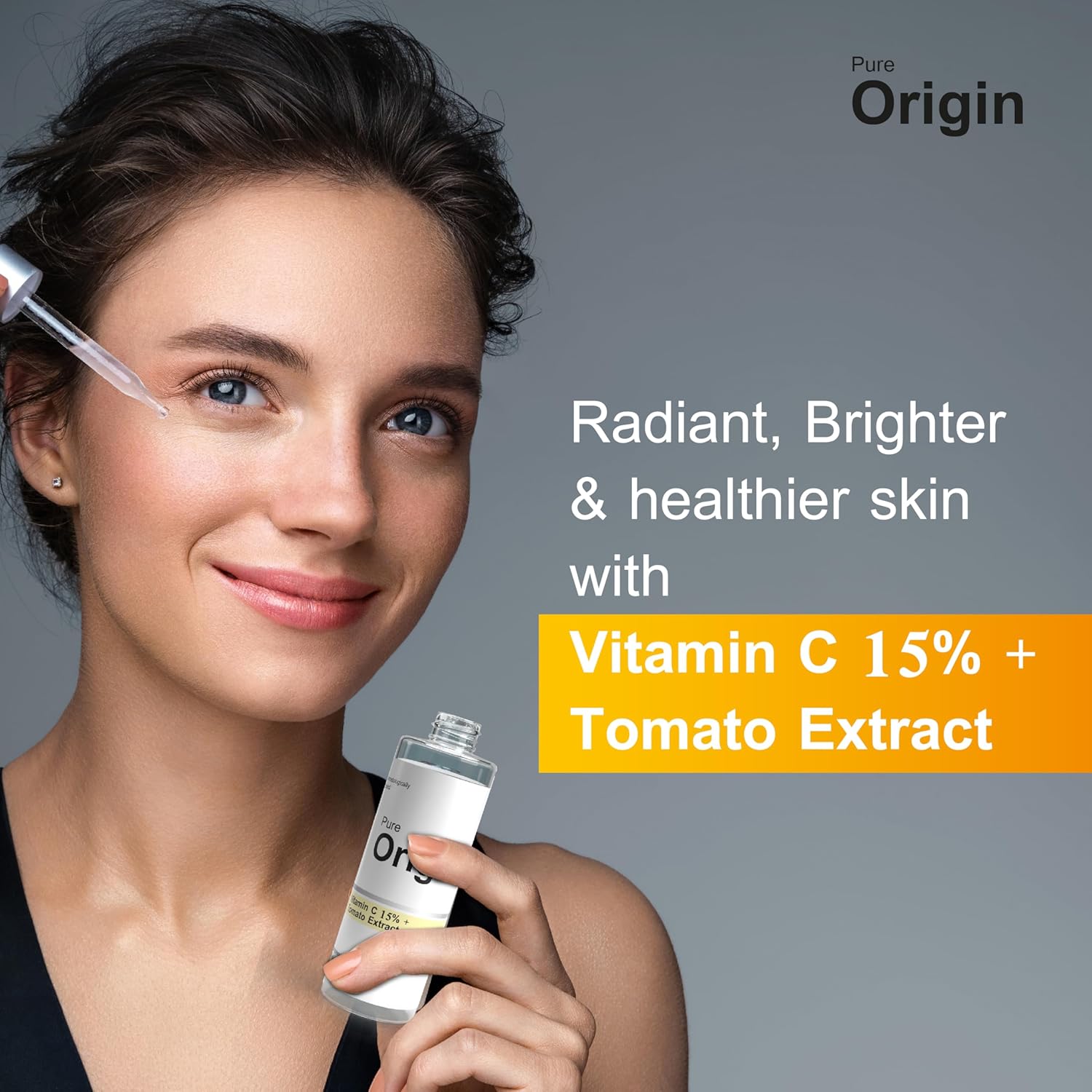 pure origin vitamin c 15% + tomato extract face serum | for brightning skin | reduces dark spots | protects against environmental damaged skin | eco friendly | clinically validated serum | 30ml