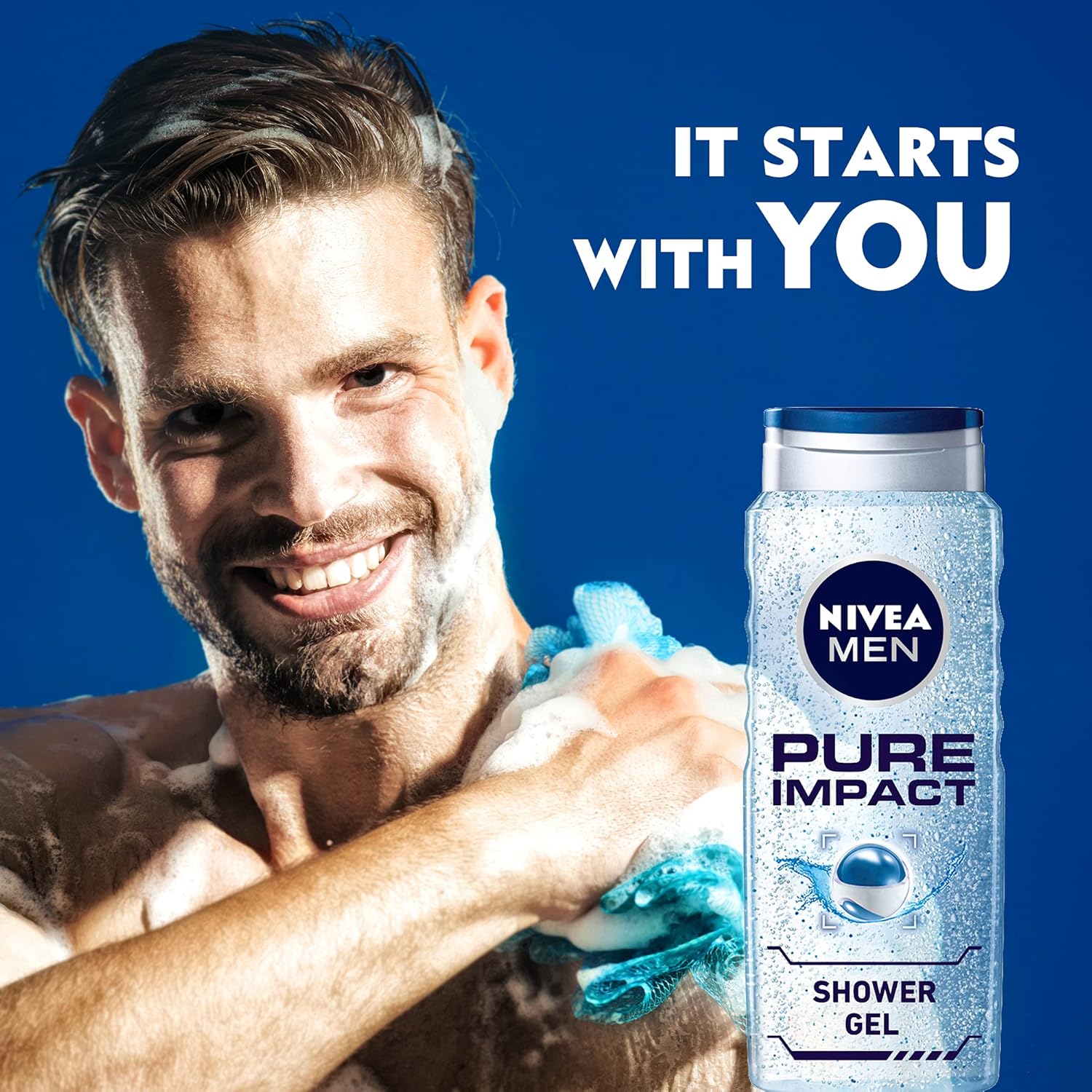 nivea men 3in1 shower gel, pure impact fresh scent, 2x500ml