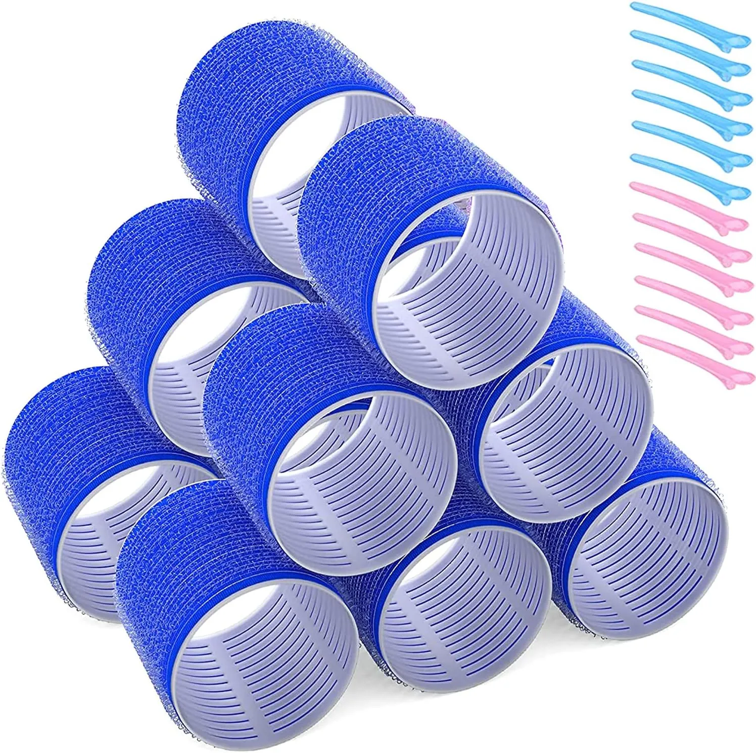 Premify 24Pcs Jumbo Hair Rollers Set, 12 Pieces Self Grip Holding Large Hair Rollers Curlers 64 x 63 mm & 12 Pieces Duckbill Sectioning Clips for Salon Barber Hairdressing Hair Styling Rollers