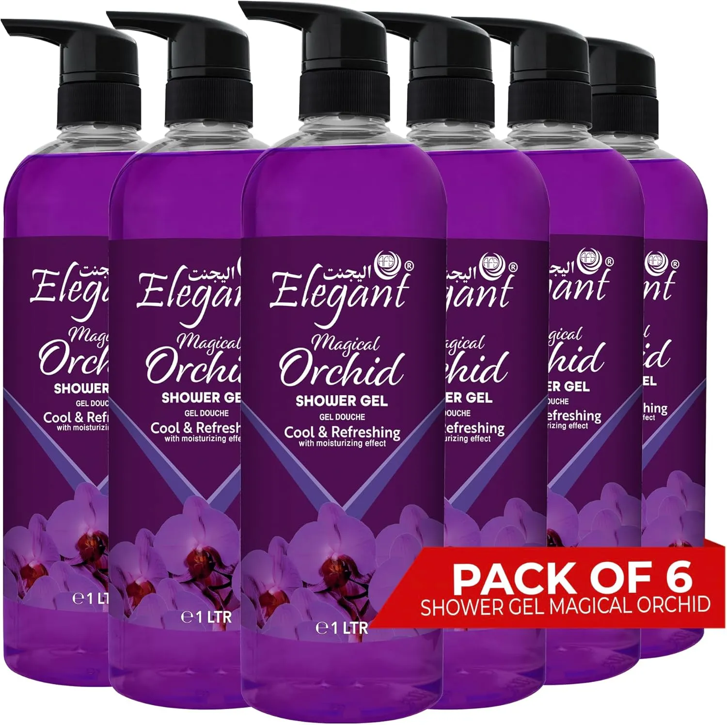 Elegant Shower Gel | Magical Orchid | 1 Liter | 6-PACK (Pack of 6x1 Liter) | Rejuvenating Body Wash by Elegant, Long-Lasting Fragrance | Paraben Free, For All Skin Types & Daily Use - Image 1