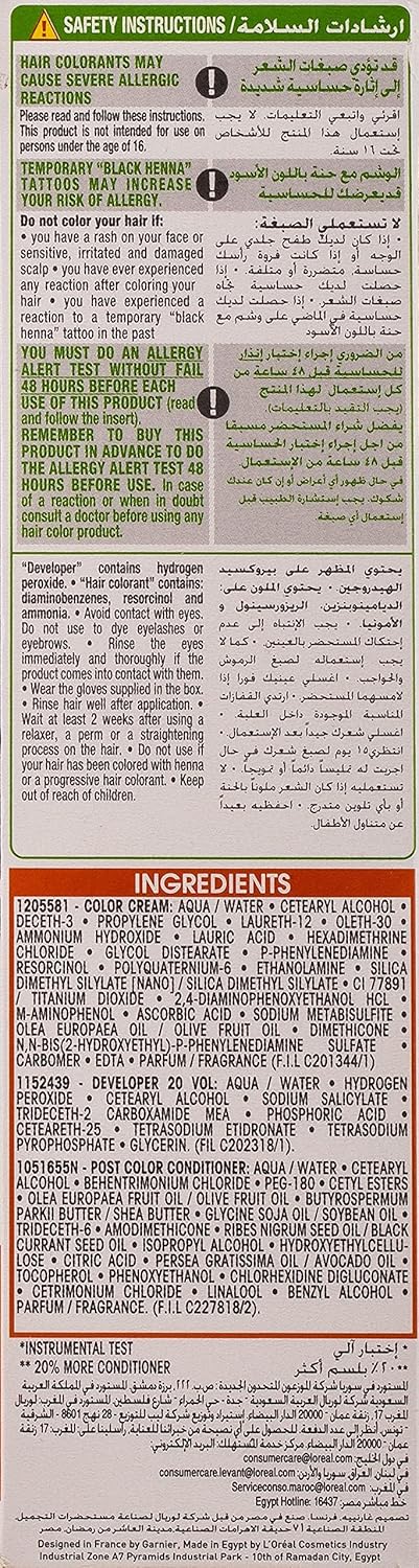 garnier hair colour, with 3 nourishing oils, grey covereage, long lasting shiny colour, natural looking result, for all hair types, color naturals crème, 1 black