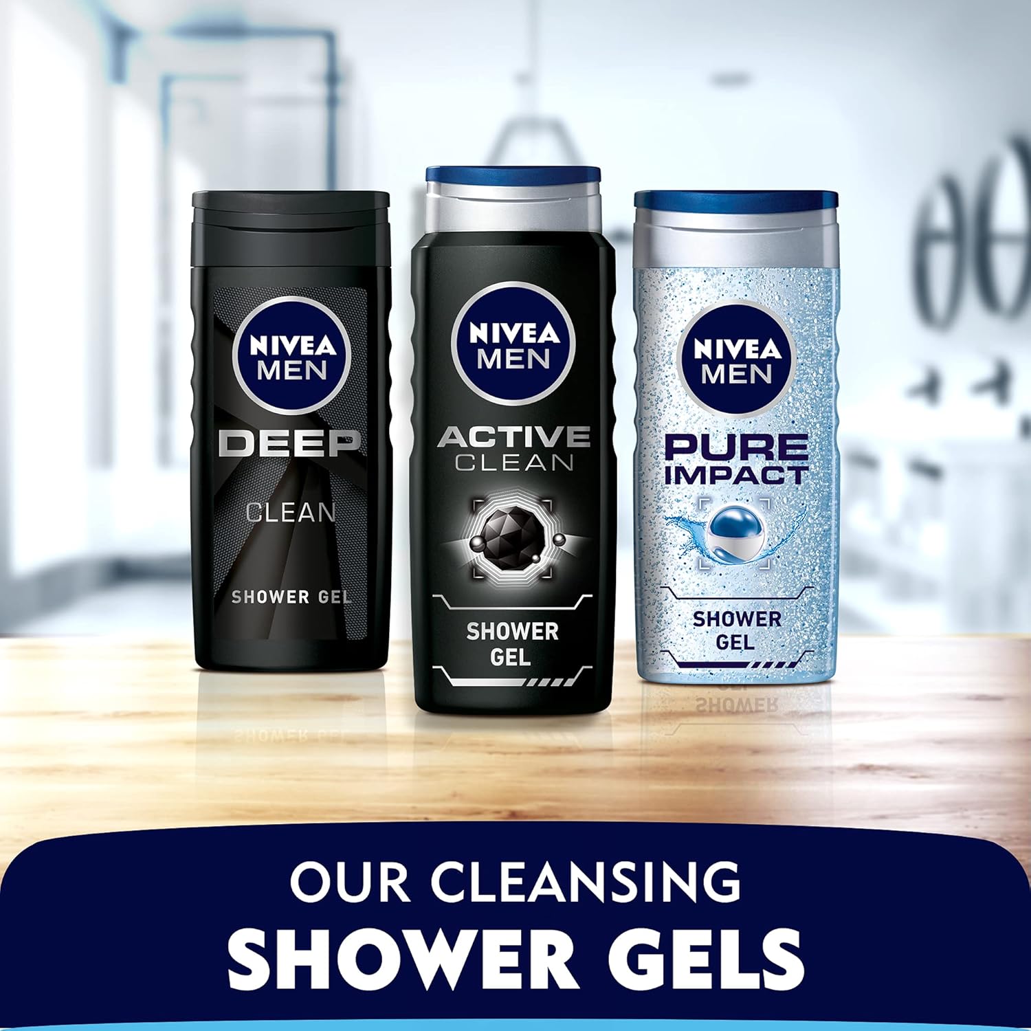 nivea men 3in1 shower gel, pure impact fresh scent, 2x500ml