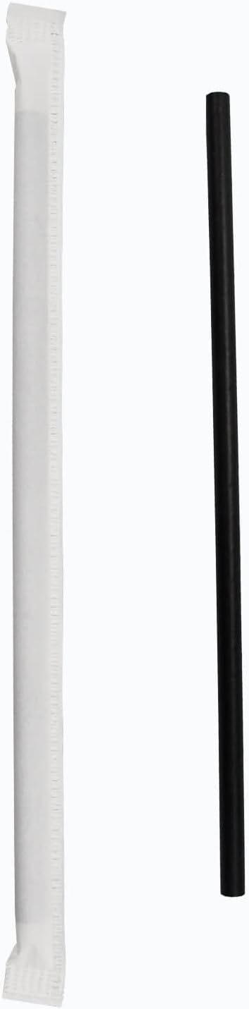al fakhama 6 mm black paper straws (100 pcs/regular size) wrapped individually for drinking, 100% biodegradable and durable 6 mm diameter x 20 cm long pack of 100