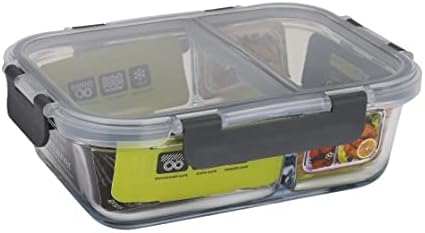 royalford food storage container rf9215 1000ml transparent glass food container reusable, airtight storage box with snap locking lid