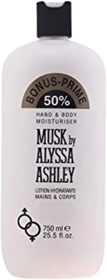 ALYSSA ASHLEY Musk Hand & Body Mositurising Body Cream Fast Absorbing Leaves Skin Soft and Deep Hydrating Non-Sticky Non-Greasy All Skin Types Long Lasting Musk Fragrance Body Lotion 750ML