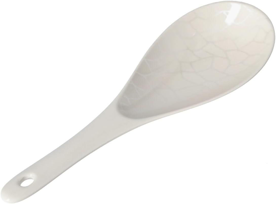 royalford melamine ware rice spoon cooking and serving spoon with grip handle and hanging loop | dishwasher safe | broad deep bowl | dinner cutlery utensil (white pearl)