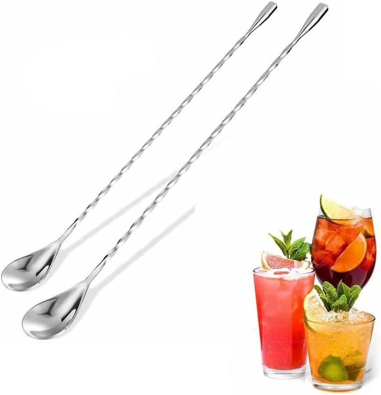 amerteer 2 pack 12 inches stainless steel bartender mixing spoon cocktail stirrers spiral pattern bar spoon stirring spoons cocktail spoon with long handle drink stirrer – silver