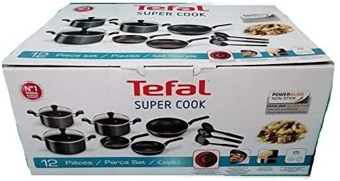 tefal super cook non stick 12 pcs cooking set, black, aluminium, b459sc84, online exclusive