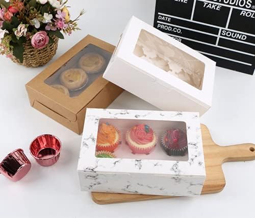 reddotgift® 6 cavities kraft paper cupcake box (pack of 12) with inserts cupcake containers bakery cake carriers for home dessert shop (white)