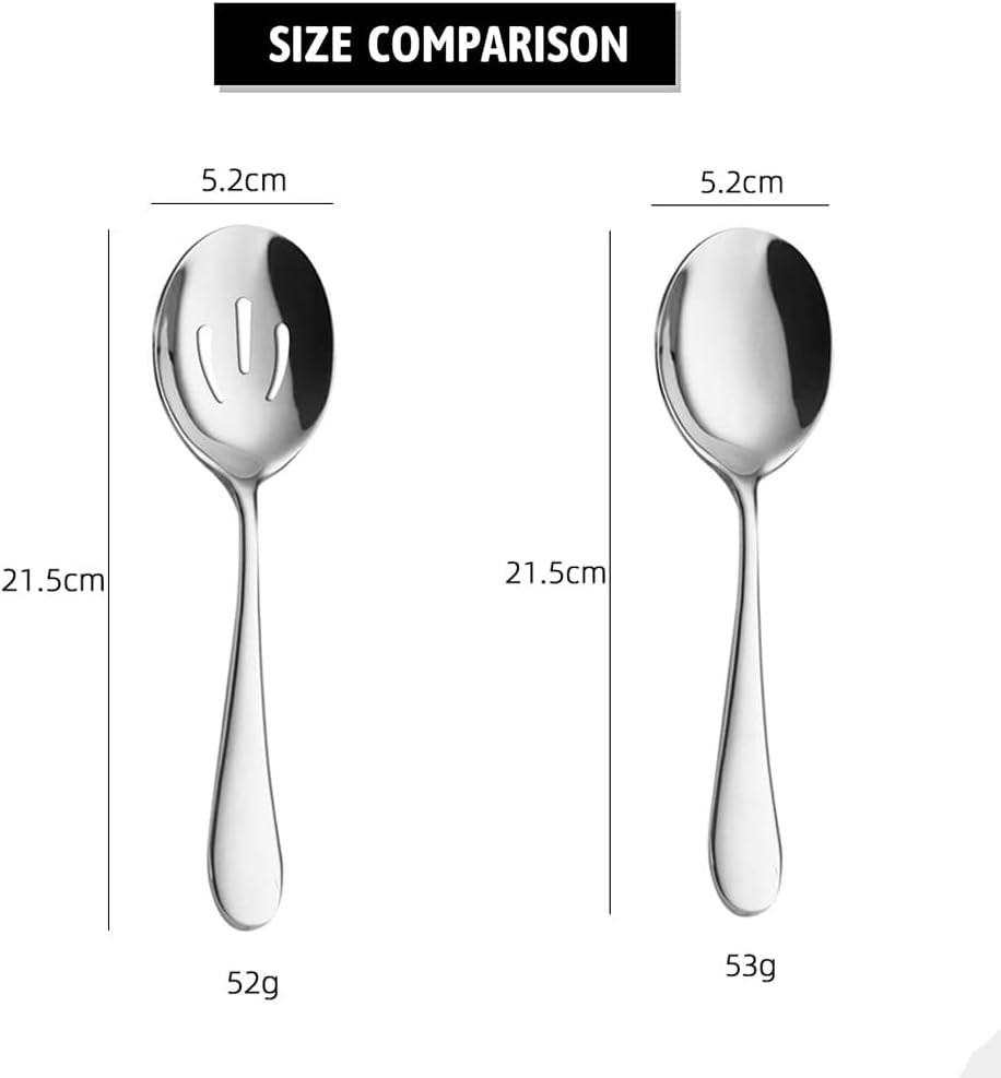 funito 8 piece serving spoons set includes 4 serving spoons and 4 slotted spoons, stainless steel buffet serving utensils mirror polished, dishwasher safe