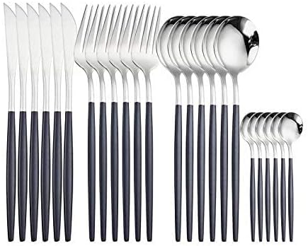 stainless steel western cutlery set 24 pieces (black)