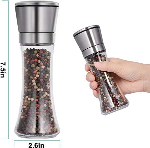 yumlock pepper and salt grinder mill with glass body stainless steel brush set of 2