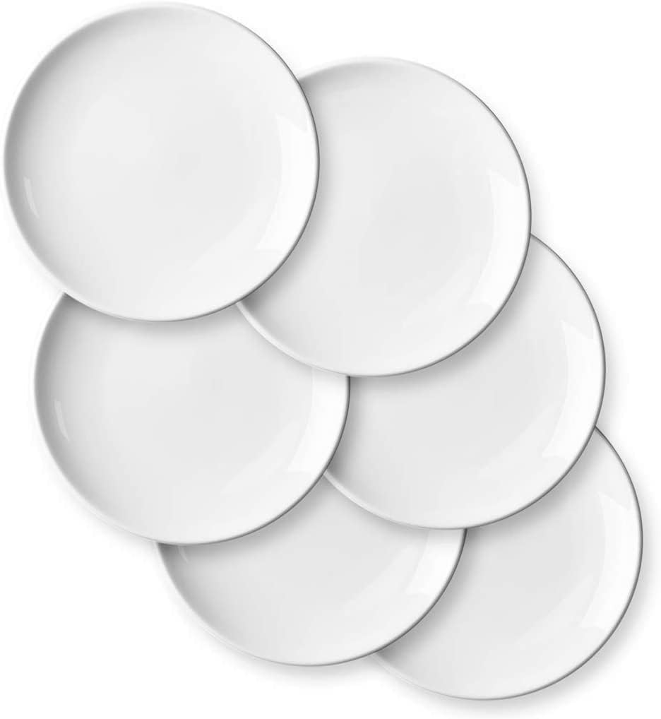delling porcelain appetizer plates set 7 inches white dessert/salad plate small kitchen dinnerware dishes set for snacks, appetizer, ice cream serving plates set, set of 6