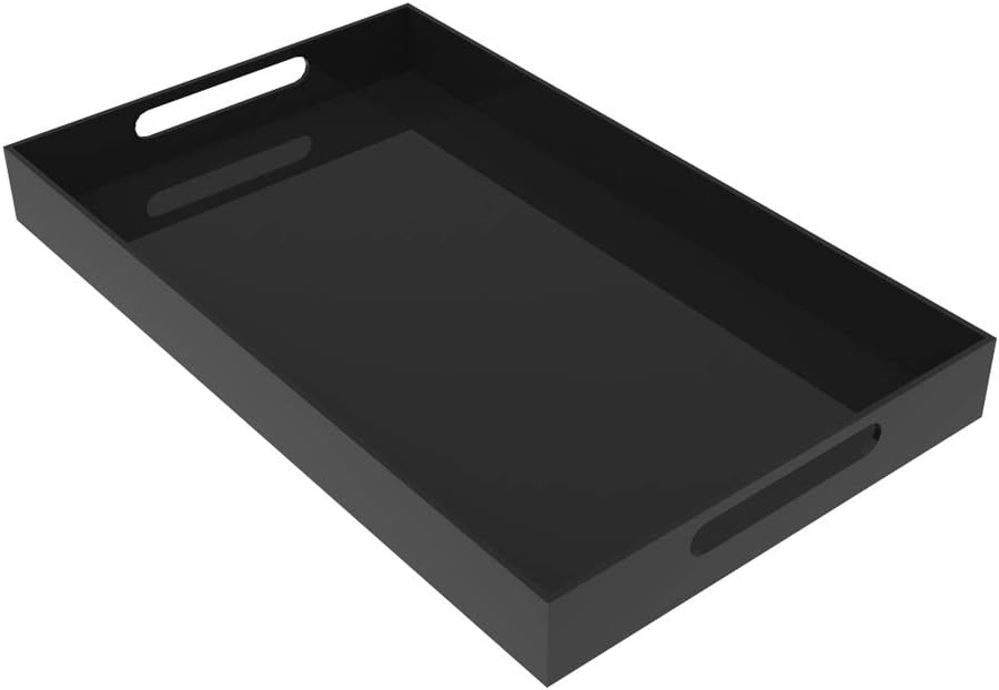 vale arbor (large, black) black serving tray 50cm large acrylic tray for coffee table, breakfast, tea, food, butler decorative display, countertop, kitchen, vanity serve tray with handles by